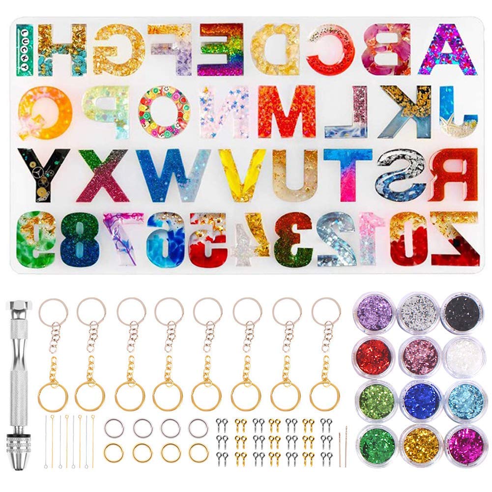 HASTHIP Alphabet Resin Casting Mold, Letter and Numbers Resin Moulds, DIY Letter Key Chain, Pendant, Jewelry Making Molds for Resin, Silicone Epoxy Resin Moulds HASTHIP Alphabet Resin Casting Mold, Letter and Numbers Resin Moulds, DIY Letter Key Chain, Pendant, Jewelry Making Molds for Resin, Silicone Epoxy Resin Moulds